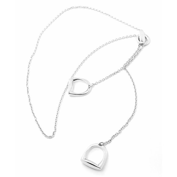 Rare! Authentic Hermes 18k White Gold Stirrup Lariat Link Necklace - Picture 1 of 10
